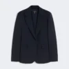 Blazer de lã elástica, azul-marinho