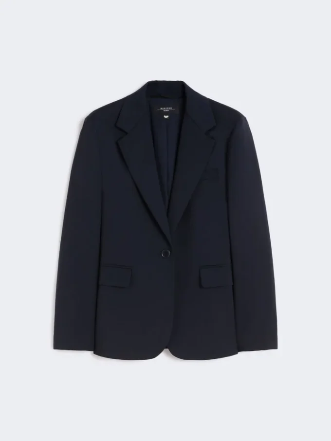 Blazer de lã elástica, azul-marinho