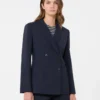 Blazer de lã elástica com botões duplos, azul-marinho Blazer de lã elástica com botões duplos, azul-marinho