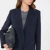 Blazer de lã elástica com botões duplos, azul-marinho Blazer de lã elástica com botões duplos, azul-marinho