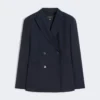 Blazer de lã elástica com botões duplos, azul-marinho Blazer de lã elástica com botões duplos, azul-marinho