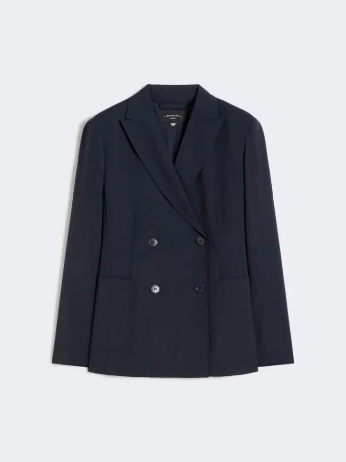 Blazer de lã elástica com botões duplos, azul-marinho Blazer de lã elástica com botões duplos, azul-marinho