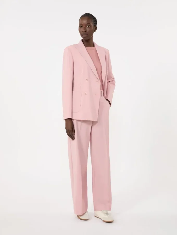 Blazer de lã elástica com botões duplos, rosa antigo Blazer de lã elástica com botões duplos, rosa antigo