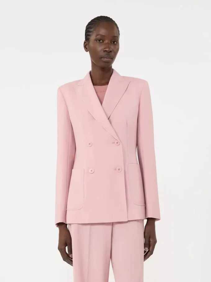 Blazer de lã elástica com botões duplos, rosa antigo Blazer de lã elástica com botões duplos, rosa antigo