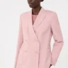 Blazer de lã elástica com botões duplos, rosa antigo Blazer de lã elástica com botões duplos, rosa antigo