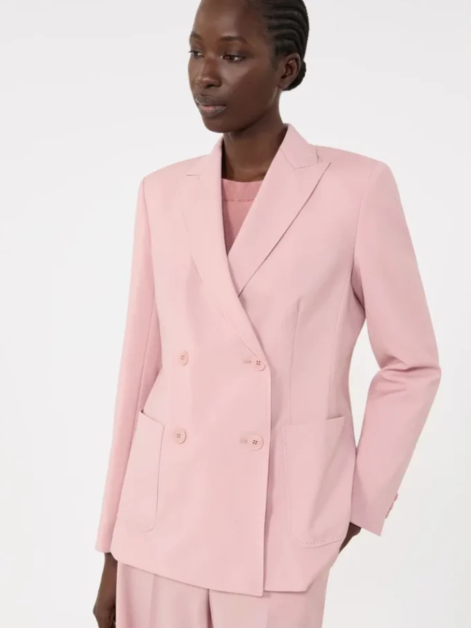 Blazer de lã elástica com botões duplos, rosa antigo Blazer de lã elástica com botões duplos, rosa antigo