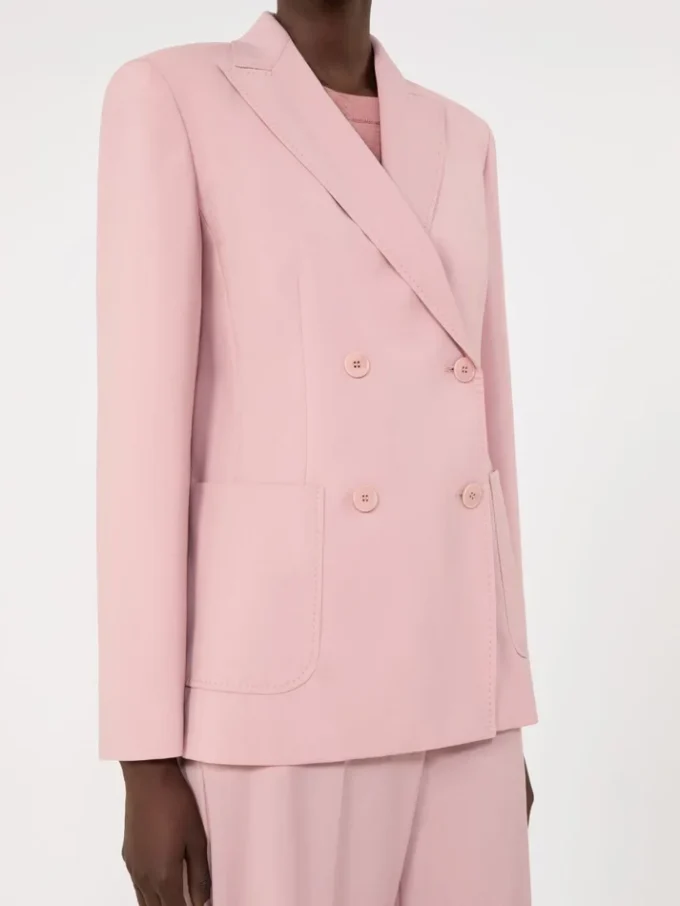 Blazer de lã elástica com botões duplos, rosa antigo Blazer de lã elástica com botões duplos, rosa antigo