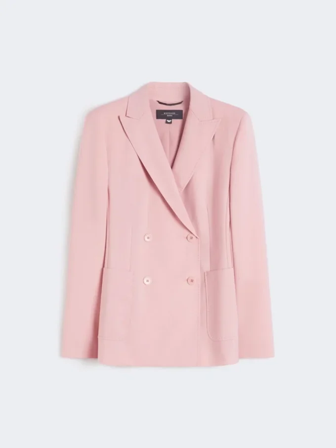 Blazer de lã elástica com botões duplos, rosa antigo Blazer de lã elástica com botões duplos, rosa antigo