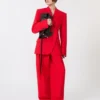 Blazer de lã elástica com botões duplos, vermelho Blazer de lã elástica com botões duplos, vermelho
