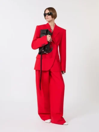 Blazer de lã elástica com botões duplos, vermelho