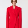 Blazer de lã elástica com botões duplos, vermelho Blazer de lã elástica com botões duplos, vermelho