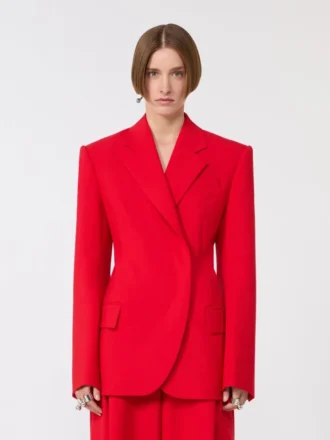 Blazer de lã elástica com botões duplos, vermelho