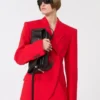 Blazer de lã elástica com botões duplos, vermelho Blazer de lã elástica com botões duplos, vermelho