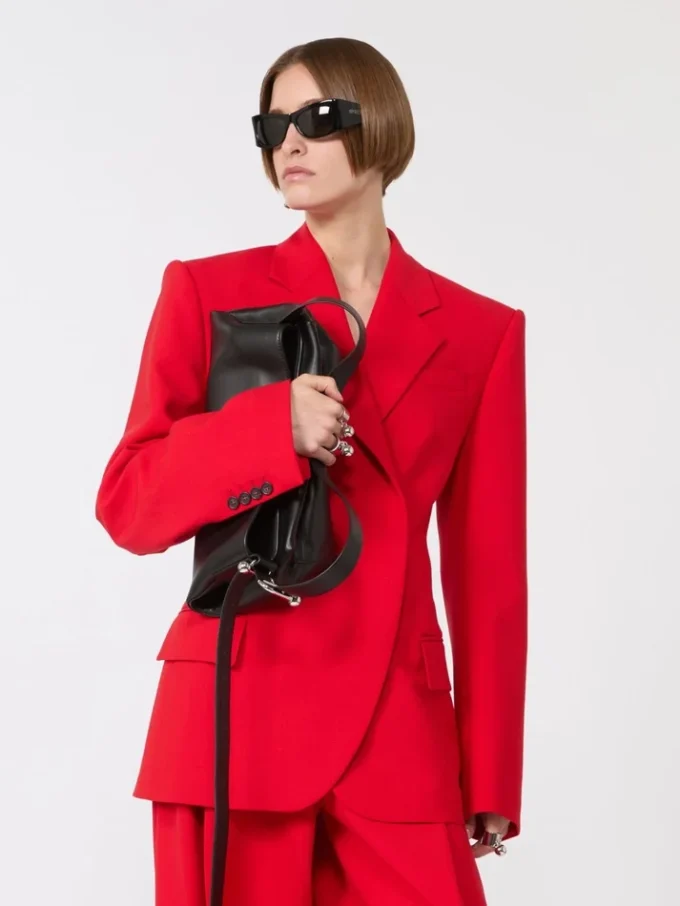 Blazer de lã elástica com botões duplos, vermelho Blazer de lã elástica com botões duplos, vermelho