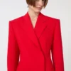 Blazer de lã elástica com botões duplos, vermelho Blazer de lã elástica com botões duplos, vermelho