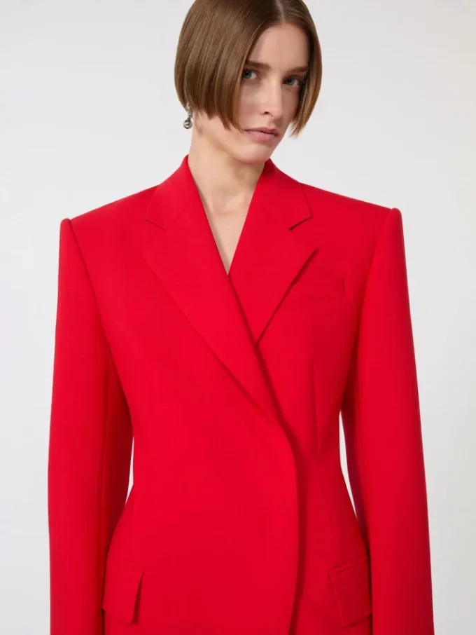 Blazer de lã elástica com botões duplos, vermelho Blazer de lã elástica com botões duplos, vermelho