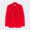 Blazer de lã elástica com botões duplos, vermelho Blazer de lã elástica com botões duplos, vermelho