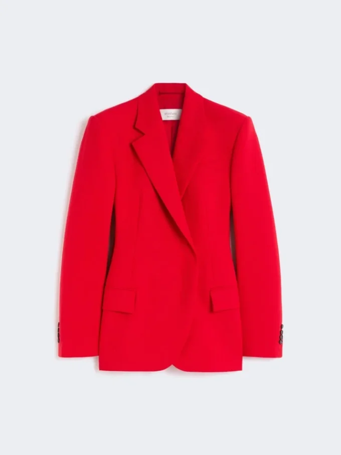 Blazer de lã elástica com botões duplos, vermelho Blazer de lã elástica com botões duplos, vermelho