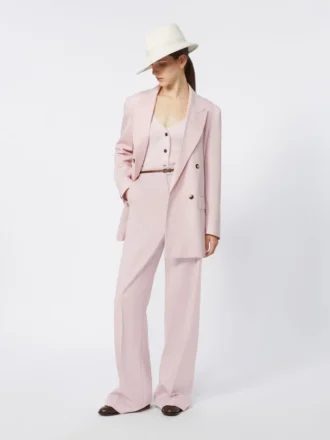 Calças de lã, mohair e seda, bege-rosa