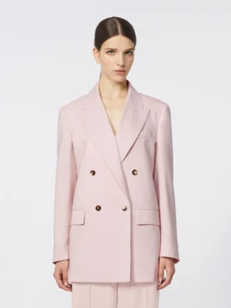 Blazer de lã, mohair e seda com botões duplos, bege-rosa