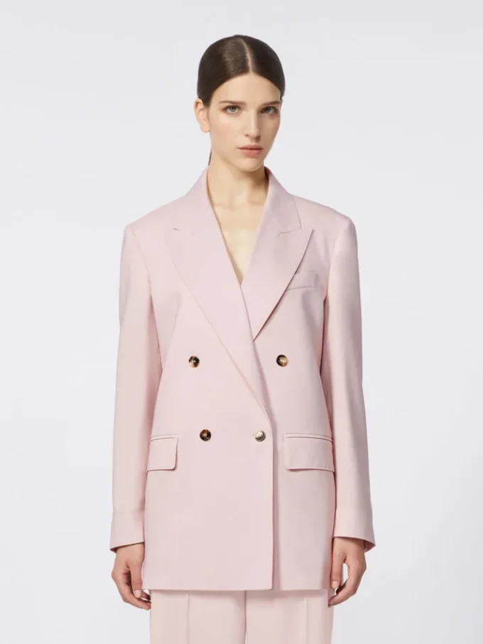 Blazer de lã, mohair e seda com botões duplos, bege-rosa
