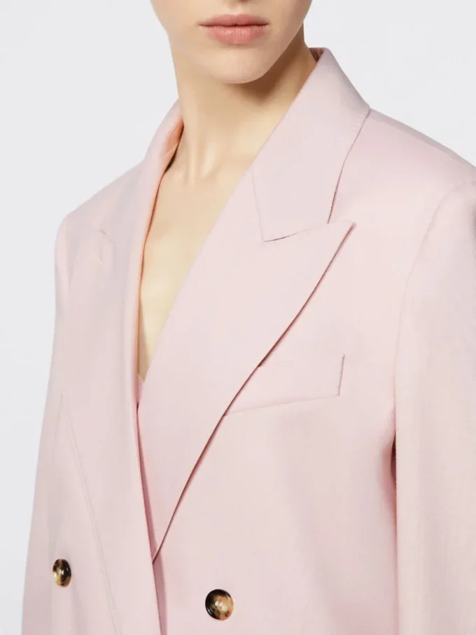 Blazer de lã, mohair e seda com botões duplos, bege-rosa