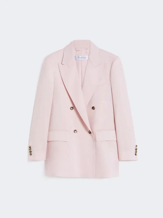 Blazer de lã, mohair e seda com botões duplos, bege-rosa
