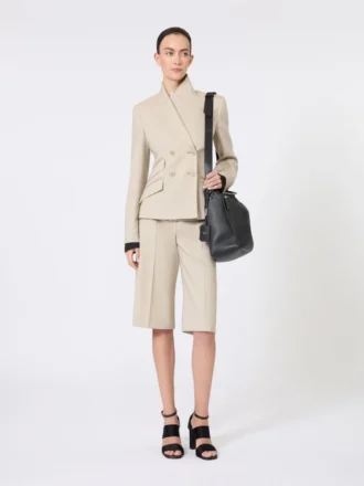 Blazer de lã, mohair e seda com botões duplos, cor areia
