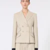 Blazer de lã, mohair e seda com botões duplos, cor areia Blazer de lã, mohair e seda com botões duplos, cor areia