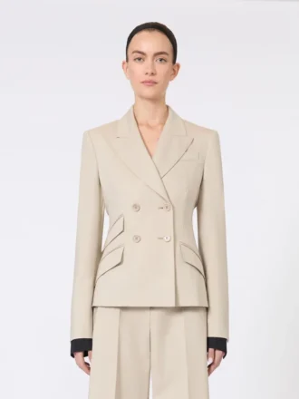 Blazer de lã, mohair e seda com botões duplos, cor areia