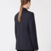 Blazer de lã às riscas, de botões duplos, azul-marinho Blazer de lã às riscas, de botões duplos, azul-marinho