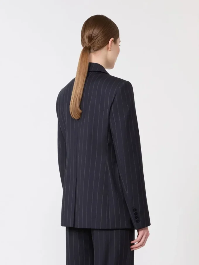 Blazer de lã às riscas, de botões duplos, azul-marinho Blazer de lã às riscas, de botões duplos, azul-marinho