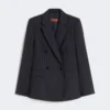 Blazer de lã às riscas, de botões duplos, azul-marinho Blazer de lã às riscas, de botões duplos, azul-marinho