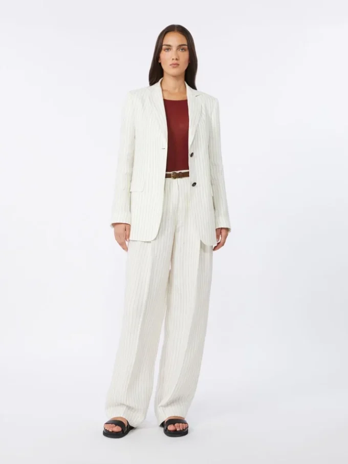 Blazer de linho às riscas, natural