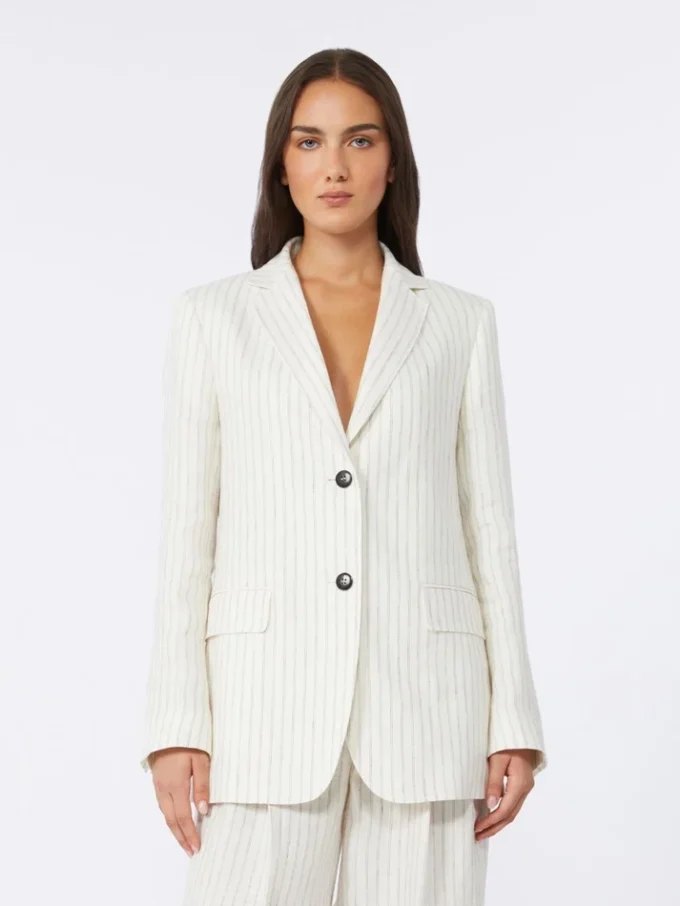 Blazer de linho às riscas, natural