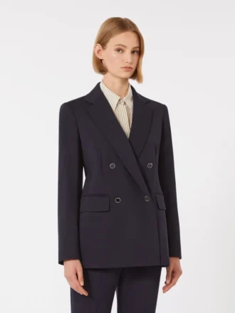 Blazer de malha Milano-knit com botões duplos, azul-marinho