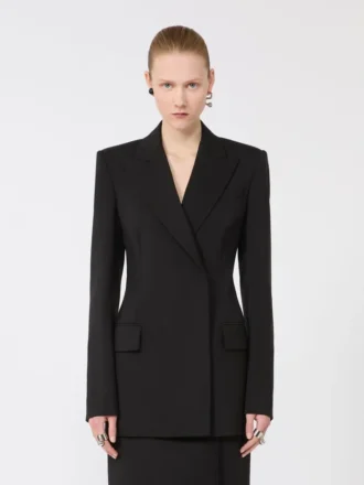 Blazer de Pure Wool elástica natural, preto