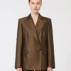 Blazer de shantung com botões duplos, cor cáqui Blazer de shantung com botões duplos, cor cáqui