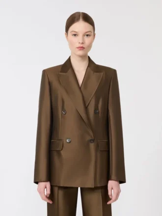 Blazer de shantung com botões duplos, cor cáqui Blazer de shantung com botões duplos, cor cáqui