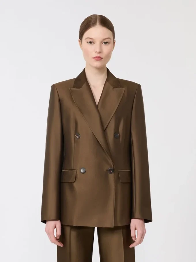 Blazer de shantung com botões duplos, cor cáqui Blazer de shantung com botões duplos, cor cáqui