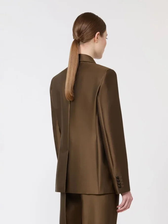 Blazer de shantung com botões duplos, cor cáqui Blazer de shantung com botões duplos, cor cáqui