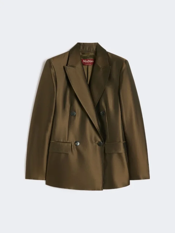 Blazer de shantung com botões duplos, cor cáqui Blazer de shantung com botões duplos, cor cáqui
