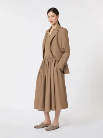 Blazer de tecido de lã de botões simples, castanho avelã
