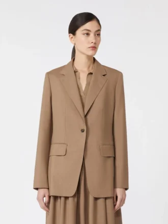 Blazer de tecido de lã de botões simples, castanho avelã