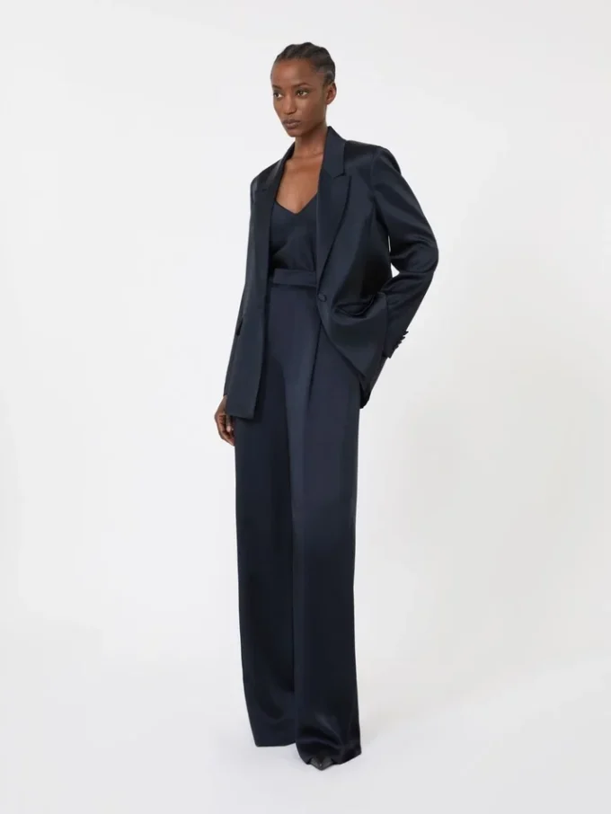 Top camisola em cetim envers, azul-escuro