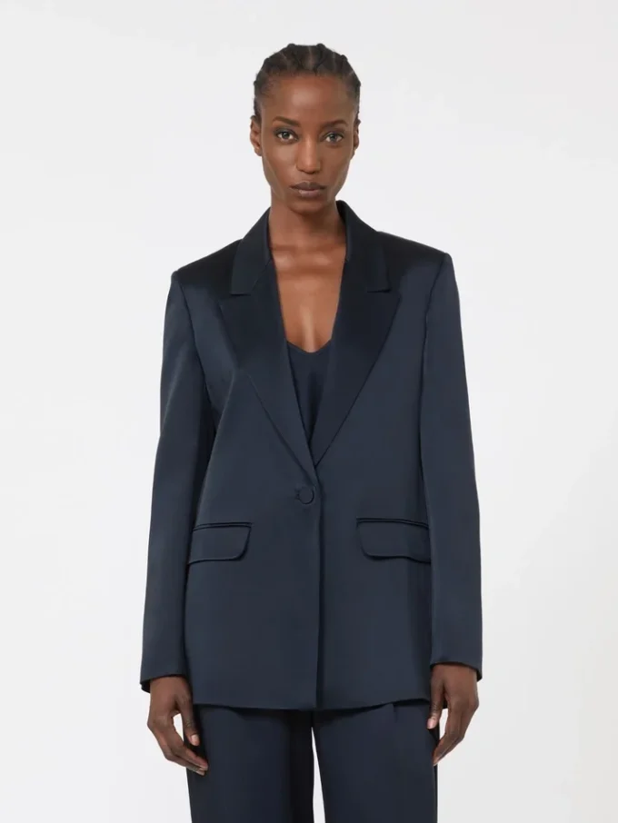 Blazer em cetim reverso, azul-escuro Blazer em cetim reverso, azul-escuro