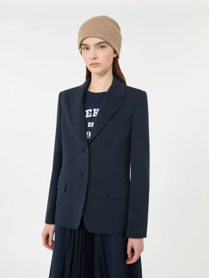 Blazer em jersey de algodão, azul-marinho Blazer em jersey de algodão, azul-marinho
