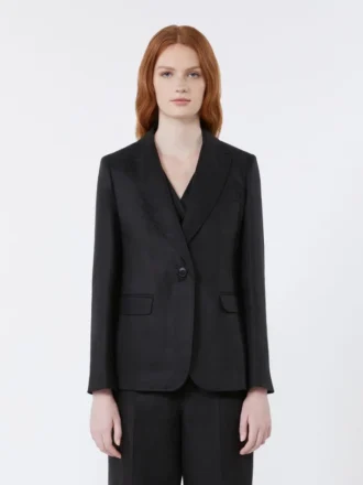 Blazer em lona de linho, preto