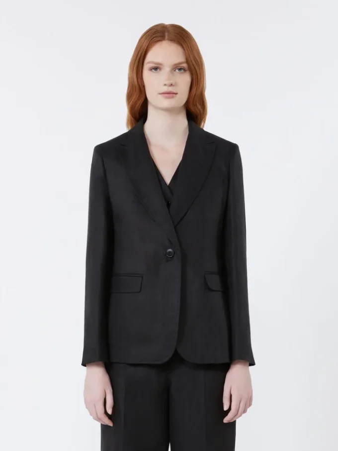 Blazer em lona de linho, preto