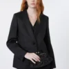 Blazer em lona de linho, preto